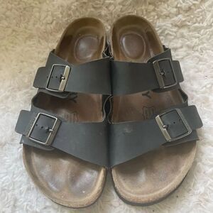 FITORY Men’s Leather insole Sandals with two buckles open toe slides SandalsSZ8